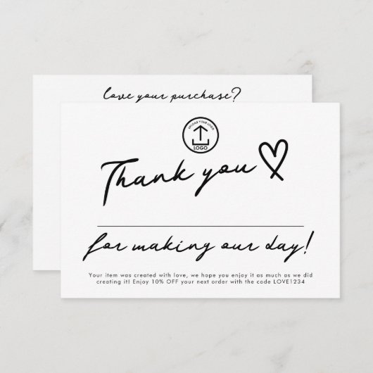 Maak onze dag bewerkbare kortingscode voor kleine  bedankkaart (Voorkant / Achterkant)