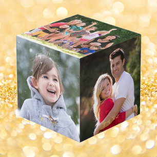 Maak op maat massief houten vijf 4 x 4 foto's teks kubus