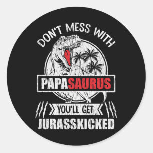 Maak Papasaurus Niet Boos Grappig Papa Opa Cadeau Ronde Sticker