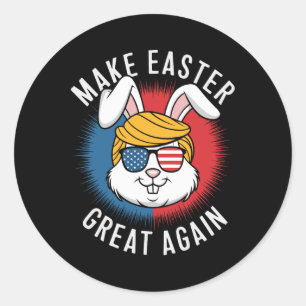 Maak Pasen Groot Opnieuw Jacht Eieren Konijn Ameri Ronde Sticker