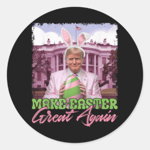 Maak Pasen Groot Weer Grappig Trump Bunny Ears Egg Ronde Sticker