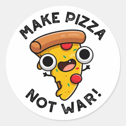 Maak pizza geen oorlog grappige vrede woordspeling ronde sticker (Voorkant)