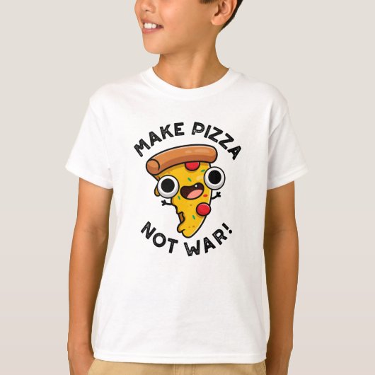 Maak pizza geen oorlog grappige vrede woordspeling t-shirt (Voorkant)