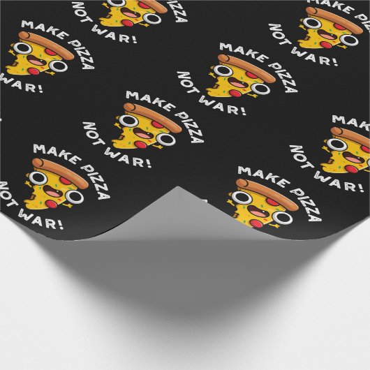 Maak Pizza niet Oorlog Grappige Vrede Pun Dark BG Cadeaupapier (Hoek)