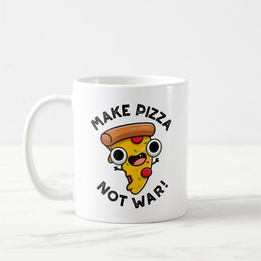 Maak Pizza Niet Oorlog Grappige Vrede Pun Koffiemok (Links)