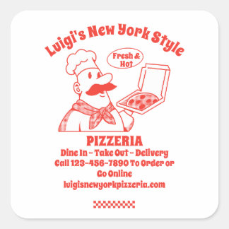 Maak Pizza Restaurant Gedetailleerde Grafische Aan Vierkante Sticker