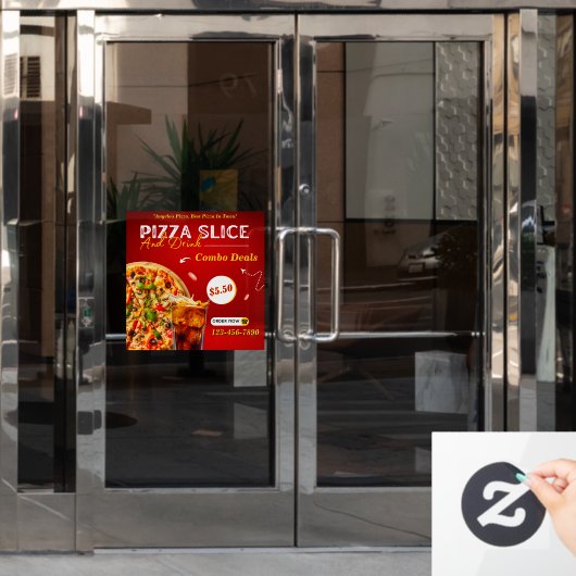 Maak Pizza Slice En Een Drank Promo Deur Raamsticker (Kantoordeur)