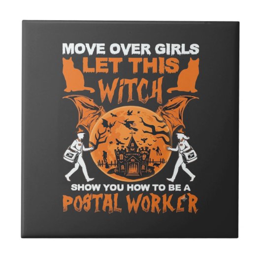 Maak plaats meisjes laat heks postbode Halloween_ Tegeltje (Voorkant)