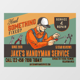 Maak Retro Klusjesman Service Promo op maat Raamsticker