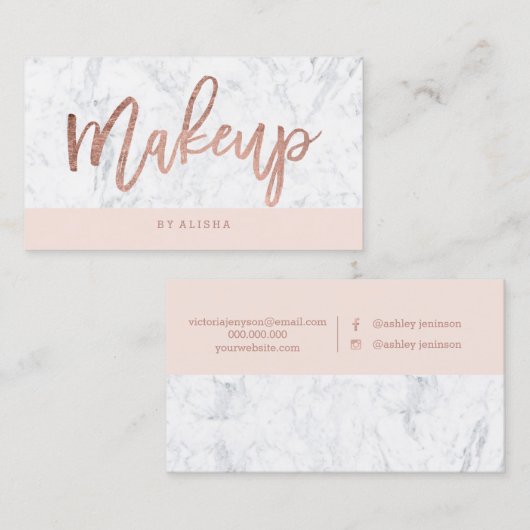 Maak roos gouden typografie blauw witte marmer visitekaartje (Voorkant / Achterkant)