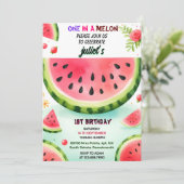 Maak roze zomer een in een meloen eerste 1e verjaa kaart (Staand voorkant)