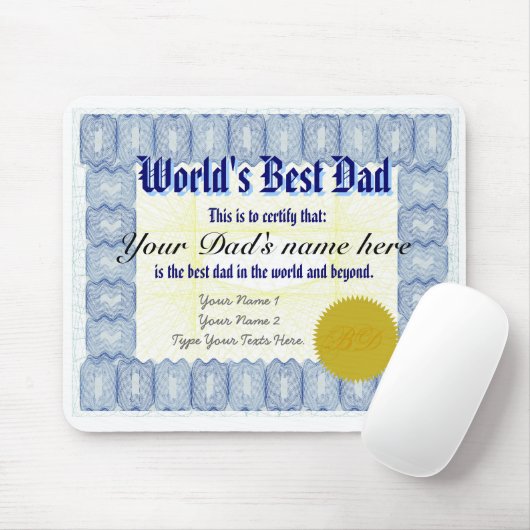 Maak 's werelds beste papieren certificaat Mousepa Muismat (Met muis)