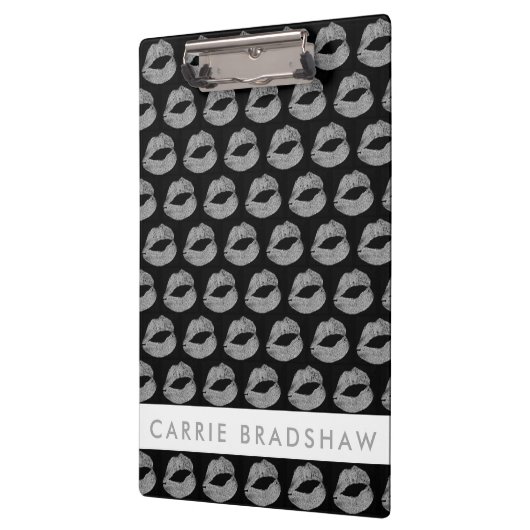 Maak Silver Glitter Lips Black Persoonlijke naam Klembord (Links)