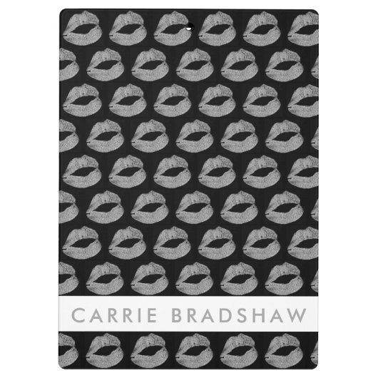 Maak Silver Glitter Lips Black Persoonlijke naam Klembord (Achterkant)