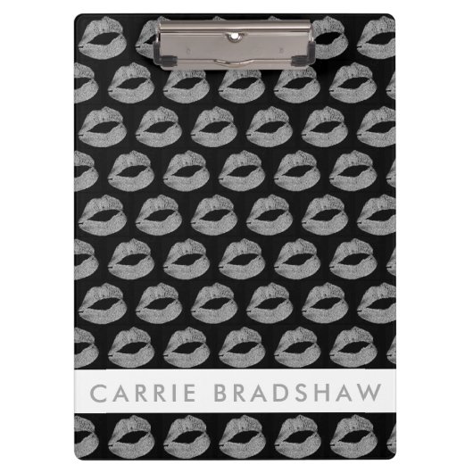 Maak Silver Glitter Lips Black Persoonlijke naam Klembord (Voorkant)