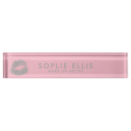 Maak Silver Glitter Lips Roze Personaliseer Naam Naambordje