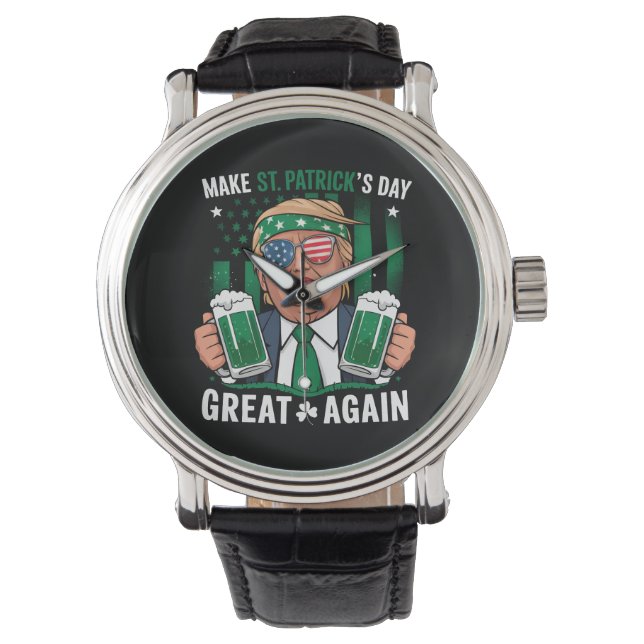 Maak St. Patrick's Day Groot Again Iers Trump Horloge (Voorkant)