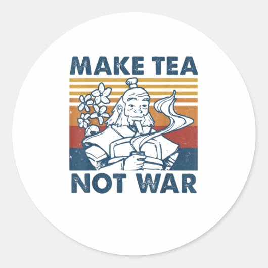 Maak Tea not War Funny SamuraiDrinkingTea TShirt Ronde Sticker (Voorkant)