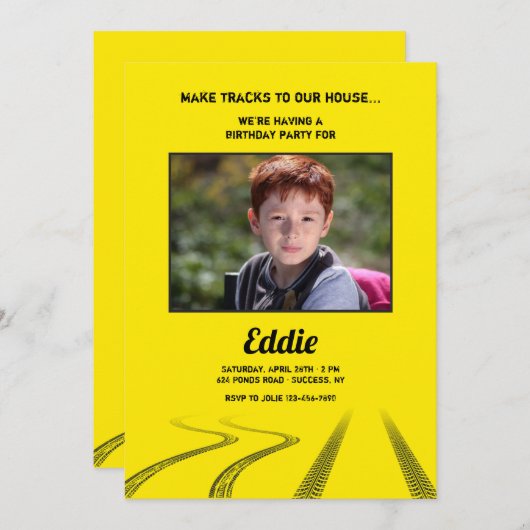 Maak Tracks Foto Verjaardagsfeest Kaart (Voorkant / Achterkant)