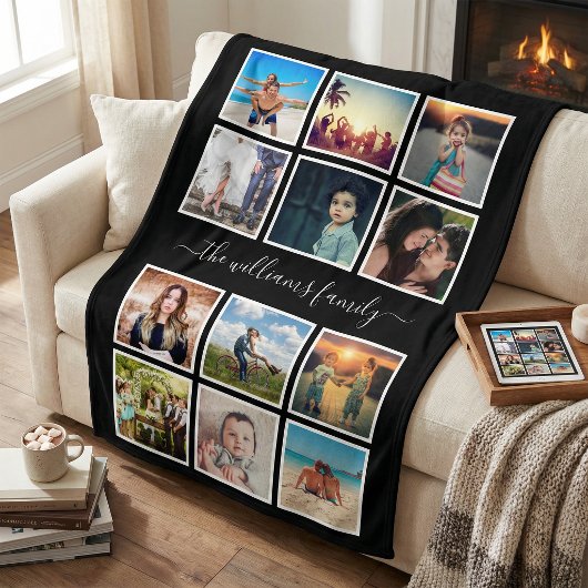 Maak uw aangepaste fotocollage herinneringen zwart fleece deken