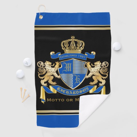 Maak uw blauwe japon van het wapenmonogram kroonem golfhanddoek (Insitu)
