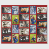 Maak uw eigen 9 fotocollage op donkerrood cadeaupapier (Vlak)