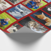 Maak uw eigen 9 fotocollage op donkerrood cadeaupapier (Hoek)