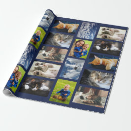 Maak uw eigen 9 fotocollage op Navy Blue Cadeaupapier