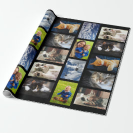 Maak uw eigen 9 fotocollage op zwart cadeaupapier