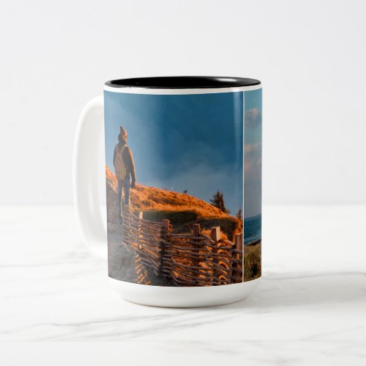 Maak uw eigen Aangepast Twee Foto Gepersonaliseerd Tweekleurige Koffiemok (Voorkant links)