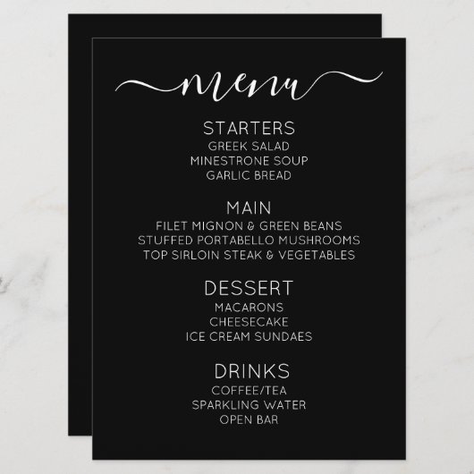 Maak uw eigen aangepaste evenementenmenu menu (Voorkant / Achterkant)