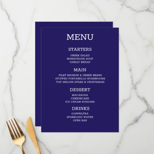 Maak Uw Eigen Aangepaste Gepersonaliseerde Indigo  Menu (Voorkant / Achterkant in situ)