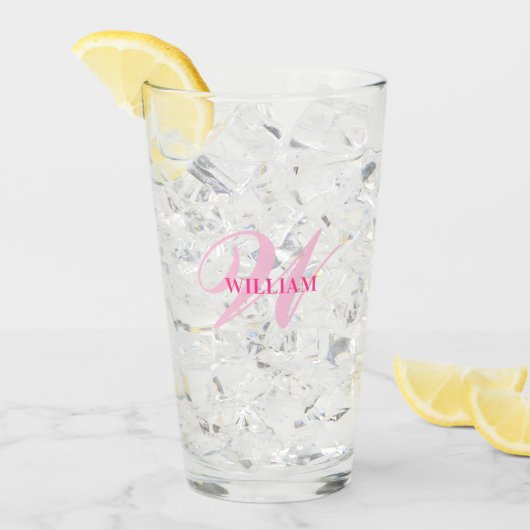 Maak Uw Eigen Aangepaste Monogram En Naam Roze Glas (Voorkant ijs)