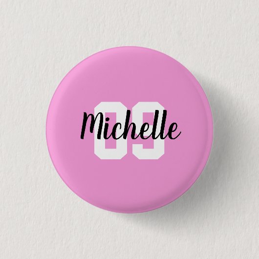Maak Uw Eigen Aangepaste Naam Nummer Roze Ronde Button 3,2 Cm (Voorkant)