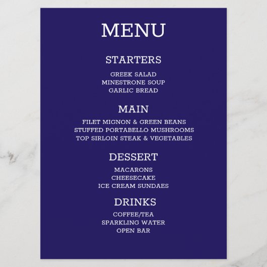 Maak Uw Eigen Aangepaste Persoonlijke Indigo Menu (Voorkant)