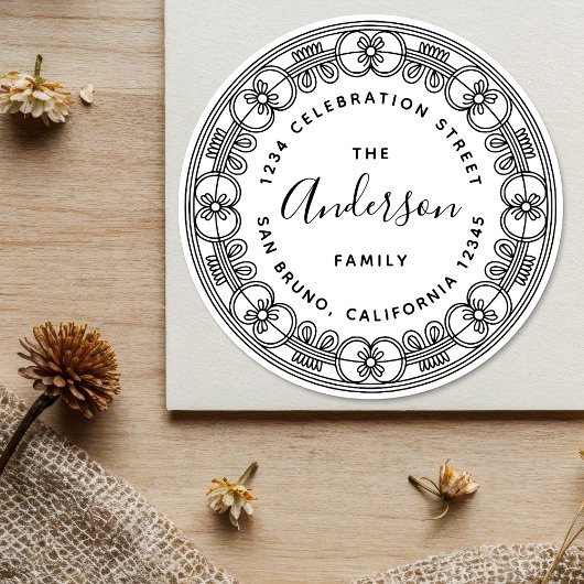 Maak uw eigen aangepaste script familienaam adres ronde sticker