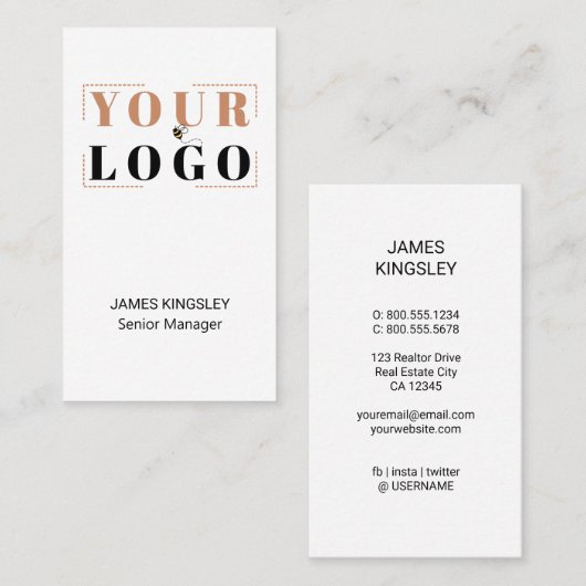 Maak uw eigen bedrijf Logo wit verticaal Visitekaartje (Voorkant / Achterkant)