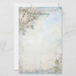 Maak Uw Eigen Blauwe Shabby Chic Bloemenkunst Klok Briefpapier
