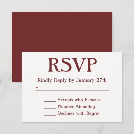 Maak uw eigen Bourgogne en witte RSVP Kaartje (Voorkant / Achterkant)