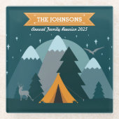 Maak uw eigen Camping Mountain buitenavontuur Glazen Onderzetter (Voorkant)