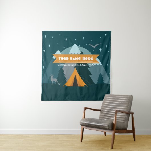 Maak uw eigen Camping Mountain buitenavontuur Wandkleed (In situ)