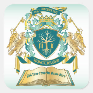 Maak uw eigen embleke boomstructuurcode gekroonde  vierkante sticker