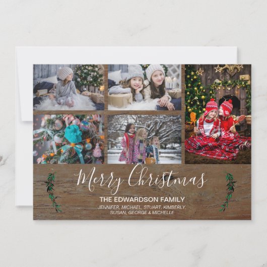 Maak uw eigen familie collage rustieke hout Kerstm Feestdagenkaart (Voorkant)