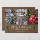 Maak uw eigen familie collage rustieke hout Kerstm Feestdagenkaart (Voorkant / Achterkant)