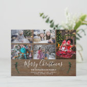 Maak uw eigen familie collage rustieke hout Kerstm Feestdagenkaart (Staand voorkant)
