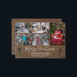 Maak uw eigen familie collage rustieke hout Kerstm Feestdagenkaart<br><div class="desc">Creëer uw eigen familiefoto collage op rustiek donker hout,  vrolijke kerstkaart. Stuur uw vriend en familie kerstwensen met deze zeer persoonlijke kerstkaart. U kunt uw eigen foto's toevoegen,  jouw tekst en namen toevoegen.</div>