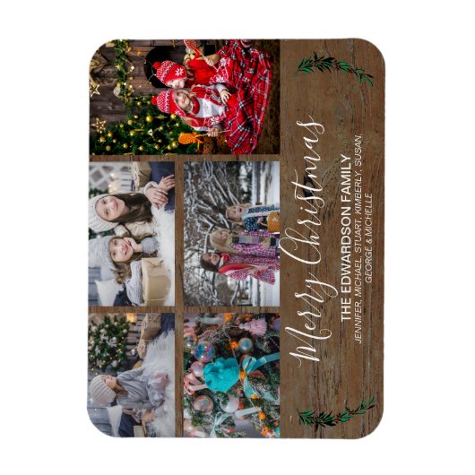 Maak uw eigen familie collage rustieke hout Kerstm Magneet (Verticaal)
