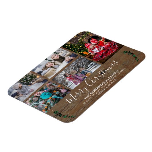 Maak uw eigen familie collage rustieke hout Kerstm Magneet (Linkerzijde)
