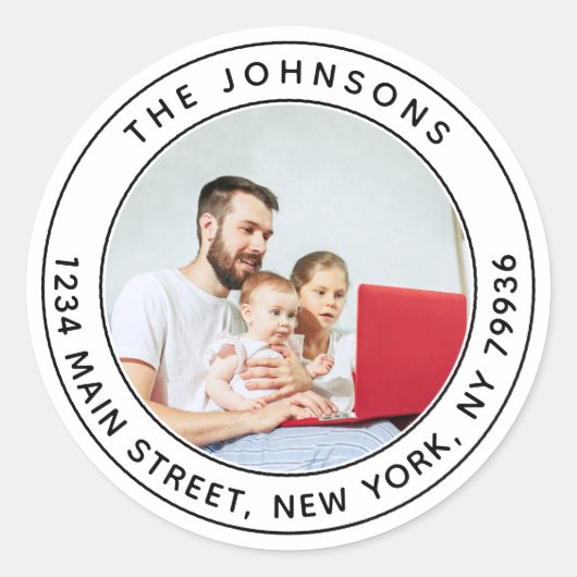 Maak Uw Eigen Foto Ronde Retouradres Ronde Sticker (Voorkant)