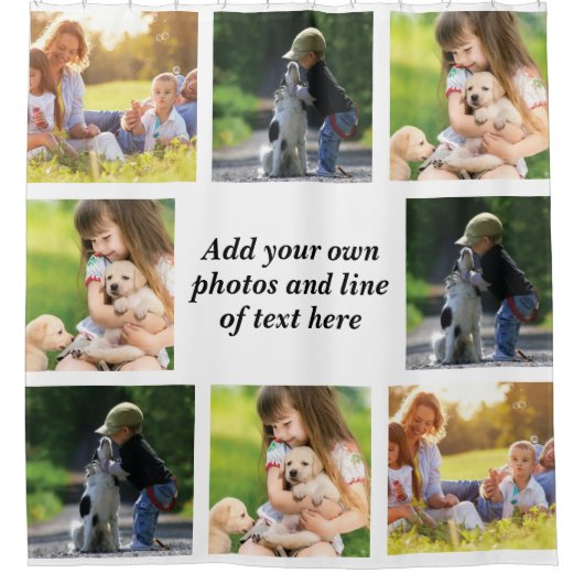 Maak uw eigen fotocollage en tekst douchegordijn (Voorkant)